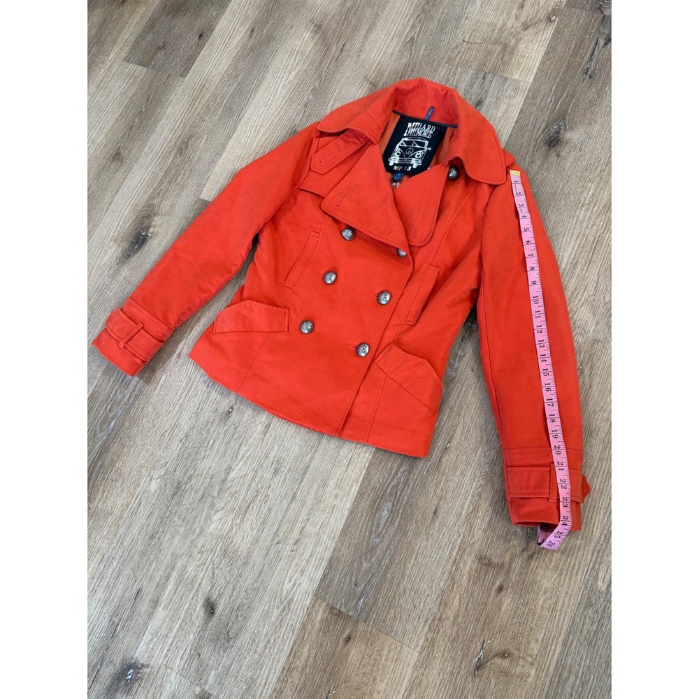 Millard Fillmore Double Breasted Pea Coat Jacket Womens M Orange Military Preppy - Picture 9 of 13